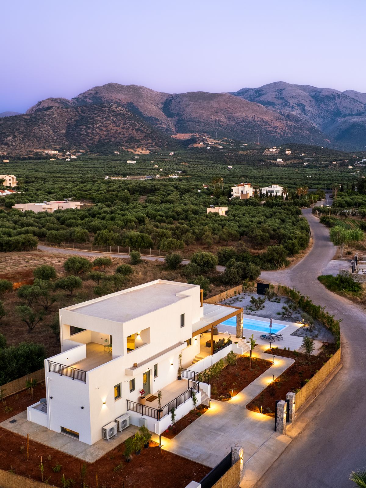 Villa aerial dusk